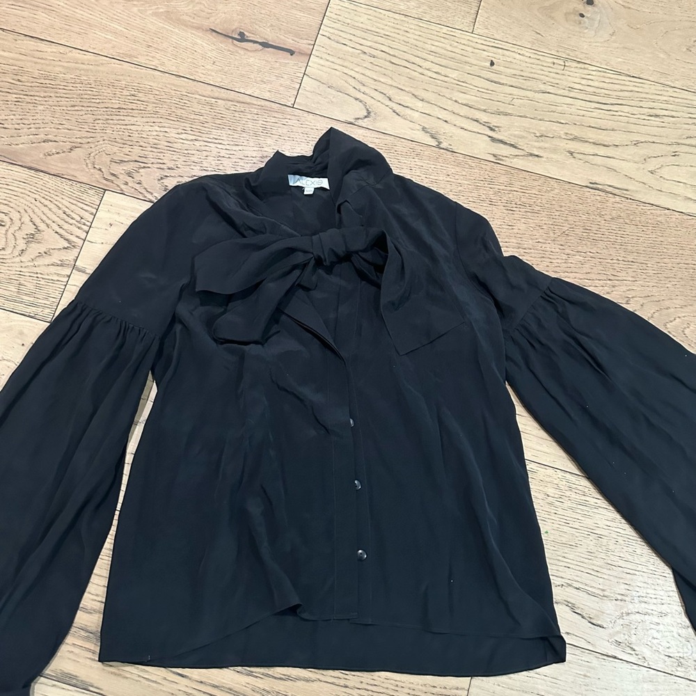 Alexis DIANA Tie Neck Black Crepe Bell
Long Sleeve Plunge Blouse